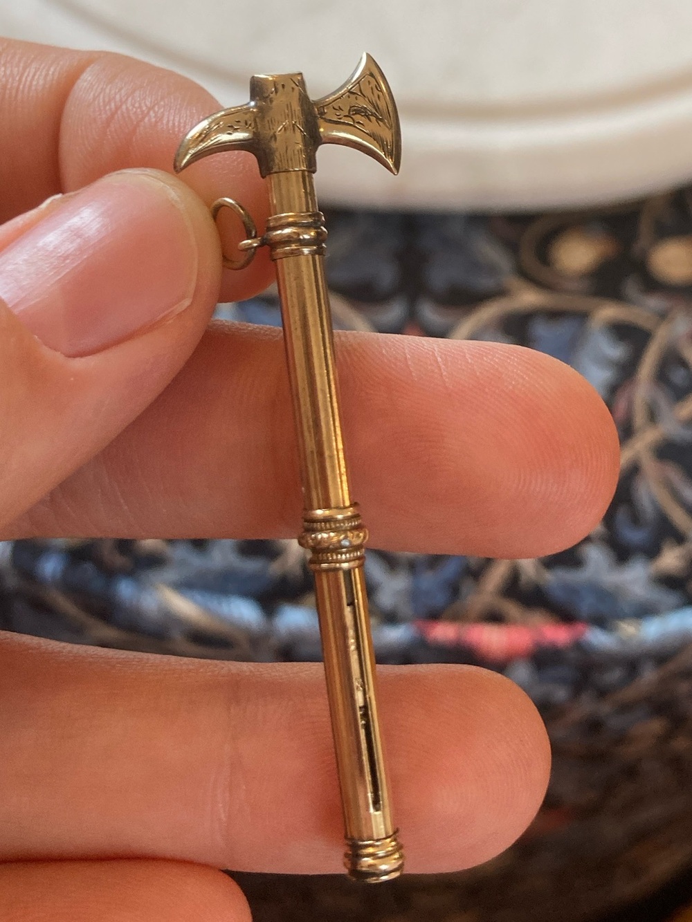 Antique Victorian Chatelaine Tool Propelling Pencil Gold-Filled Engraved Hatchet - Picture 5 of 11